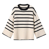 Striped Big Size Knitting Sweater Loose Fit Round Neck Long Sleeve Women Pullovers New Fashion Autumn Winter 2023