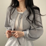 Aesthetic Tie Knitted Cardigan-Outfit