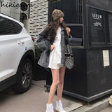 Jackets for Women Harajuku Print Oversized Outwear Y2k Tops Clothes for Teens Korean Fashion Denim Coat Ropa