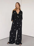 East New Women's Fashion Casual Chiffon Print Blouse Broad Leg Trousers