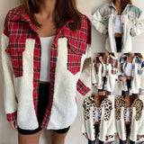 New Collared Leopard Print Plush Stitching Color Warm Long-Sleeved Autumn And Winter Shirt