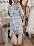 Party Lace Lolita Fairy Dress Women Blue Bow Japanese Mini Kawaii Party Dresses Female 2022 Spring Princess Korean Fashion Sexy