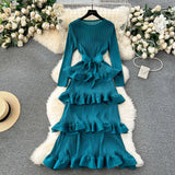 Banquet Dress High-End Light Luxury Niche Leaf-Side Cake Dress Heavy Industry Folds Long