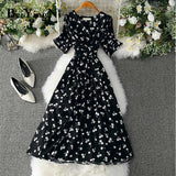 Summer French Dress Woman Heart Printed Sashes V-neck Elegant Party Luxury Plus Size Womens Dresses Leisure Robe