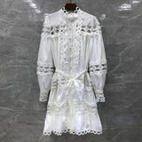 TWOTWINSTYLE Loose Dress For Women Stand Collar Long Sleeve Cut Out Mini Dresses Female Spring Clothing Style New 2022