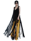 Patchwork Fringe Dress For Women O Neck Sleeveless Hollow Out Straight Sexy Dresses Female 2023 Summer Fashion