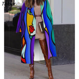 Coat Fashion Women 2023 Autumn and Winter Tweed Lapel Print Coat Europe and America Fashion Women's