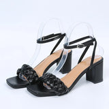 party Women Sandals Female Square High Heels Pu Leather Open Toe Lady New Summer Shoes Solid Soft Comfort Buckle