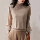 Winter Half Turtleneck Cashmere Sweater Women Pullover Lantern Sleeve Knitted Sweater Loose Solid Tops Pull Femme