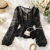 lace blouse shirt ladies French retro palace lantern sleeves lotus leaf lace shirts