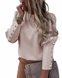 Ebaywish Explosion Ins Net Red Long-Sleeved Round Collar Metal Buckle
