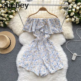 Slash Neck Floral Jumpsuits Shorts Casual Summer Women Overalls Ruffles Playsuits 2022 Sexy Ruffles Playsuit Off