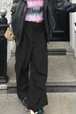 Wide Leg Sweatpants Women Vintage Y2K Punk Streetwear Joggers Solid Low Waist Drawstring Trousers Casual Cargo Pants