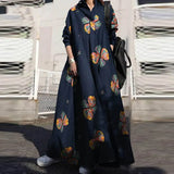 Vintage Print Loose Long Dress For Women Lapel Half Sleeve Loose Waist Maxi Dresses Female 2023 Spring Fashion