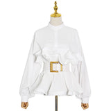 Toloer All-Match Shirt Female Spring 2024 New Standing Collar Long Sleeve Pleated Flounces Careful Machine Lace Top-Outfit