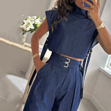 2025 New Solid Color Flying Sleeve Drifting With Short Tops To Wear Straight Trousers