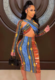 Print Cut Out Sexy Long Sleeves Long Bodycon Party