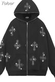 Women's track and field wear top casual cross rhinestone long-sleeved hooded sports suit hoodie sweatshirt piece Y2k street