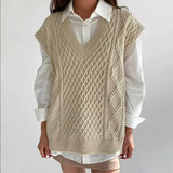 V Neck Women Sweater Vest Pullover Designed Twisted Casual Fall Loose Female Waistcoat Sleeveless Fashion