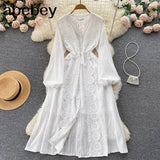 2022 Autumn New Lace Embroidery Dress Women Long Sleeves Dresses Female Vintage Party Beach Maxi Long
