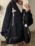 Y2k Grunge Sweater Cardigan Women Korean Streetwear Autumn Loose Black Goth Long Sleeve Top Button Knitted Sweater