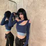 Women Patchwork Skinny Sexy Design Long Sleeve Off Shoulder Spring Party Fashion Streetwear Hot Sale Ladies Crop