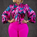 Women's 2025 New Fashion Temperament Thin Print Strapped Shirt Plus-Size African