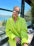 Lime Green Long Shirt Women Loose Button Up Shirts Woman Summer Collared Blouses Shirts Women Long Sleeve Casual