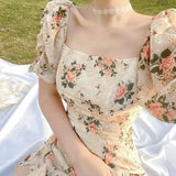 Party 2022 Summer Floral Vintage Dress Women Csaual Holiday Split Designer Midi Dress Korean Fashion Slim Party Princess Chiffon