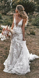 party dress gift 2022 Vintage Mermaid Spaghetti Wedding Dress V-neck Backless Lace Appliques 3D Flowers Elegant Bride Gown With Train Custom