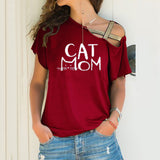 Explosion Casual Slanted Shoulders Cross Irregular Short-Sleeved Print Women