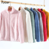 Coral Fleece Coats Women Fleece Jackets 2021 Long Sleeve Windproof Double-sided Large Size Coats Warm Outdoor Fleece