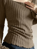 Vintage Knit Top with Square Neck and Slim
