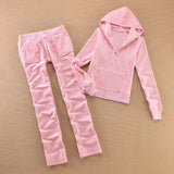 / Fall/2020 Women's Brand Velvet fabric Tracksuits Solid color Velour suit women Track suit Hoodies and Pants sapphire