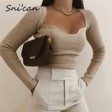 Spring Sqaure Collar Sweater Bodycon Fashion Ladies Pullover Fashion Women Long Sleeve Za Pull Femme Donna Maglioni