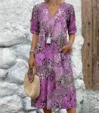 Fashion New Printed Lace V-Neck Short-Sleeved