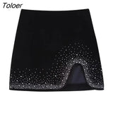 Women Fashion Shinning Sequined Design Irregular Velvet Mini Skirt Faldas Mujer Female Chic Side Zipper Vestidos