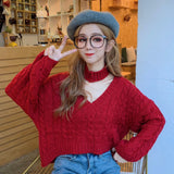 Winter Twisted Pullover Sweaters Female Knit Long Sleeve V Neck Crop Sweater Tops Korean Y2K Halter Jumper Pull