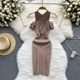 Summer Knitted Midi Dress Women Elastic Waist Bodycon Sundress 2022 Ladies Fashion knit Off the Shoulder Slim