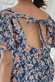Women Korean Floral Vintage Dress 2023 Vestidos De Mujer Bandage Long Robe Summer Puff Sleeve Party Dress Y2k