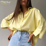 Fashion Yellow Linen Shirts Button Lapel Top Lady Loose Long Sleeve Oversized Shirt Womens Blouses Autumn Blusas
