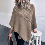 Autumn Button Poncho Women Turtleneck Sweater Winter Oversized Jumper Knitwear Holiday Vintage Cape Batwing Sleeve