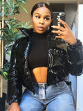 Sisterlinda Faux PU Leather Y2K Bubble Puffer Winter Warm Jacket Women Coats Long Sleeve Outerwear Zipper Casual Slim