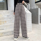 Pants Women Wide Leg Loose 4XL Plus Size Slacks Trousers Checkered High Elastic Waist All-match Girl 2021 Spring