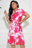 Fashion Print With Belt Short Sleeve
