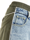 Fashion Women's Jeans New Versatile Contrast Color Spliced Elastic Waist Loose Straight Denim Pants Summer 2023 New
