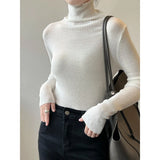 Women's Solid Color Turtleneck Slim Fitted Knit Tops 8 Colors Ribbed Striped Pit