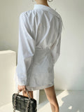 TWOTWINSTYLE White Vintage Dress For Women Irregular Collar Long Sleeve High Waist Patchwork Fake Two Mini Dresses Female