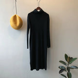 Women's Turtleneck Striped Ribbed Pit Knitted Sweater Dress 2022 Winter Korean Long Midi