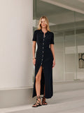 New Women's Fashion Temperament Collar Single-Dcupuncture Dress Retro Knitted Long